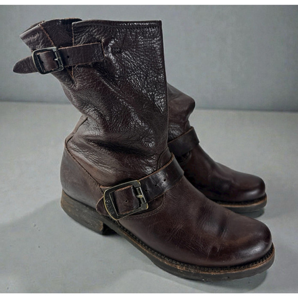Frye Veronica Slouch Boots Women's 6 B Brown Leather Boho Grunge Moto Buckle - Picture 15 of 16
